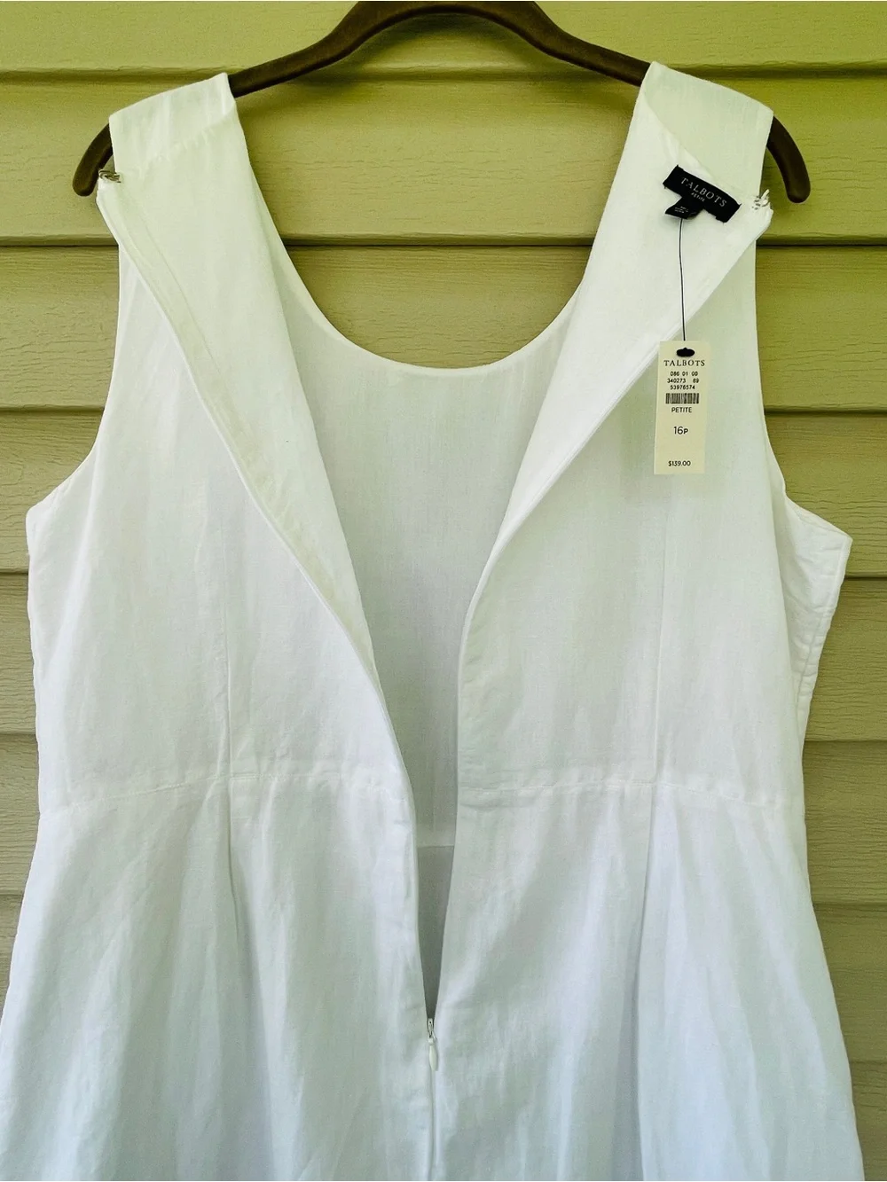 Talbots White Linen Blend Embroidered Hem Sleeveless Sheath Dress Size 16P NWT